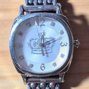 Juicy Couture Women's Silver Tone Watch Crown Crystal Logo Bracelet JC